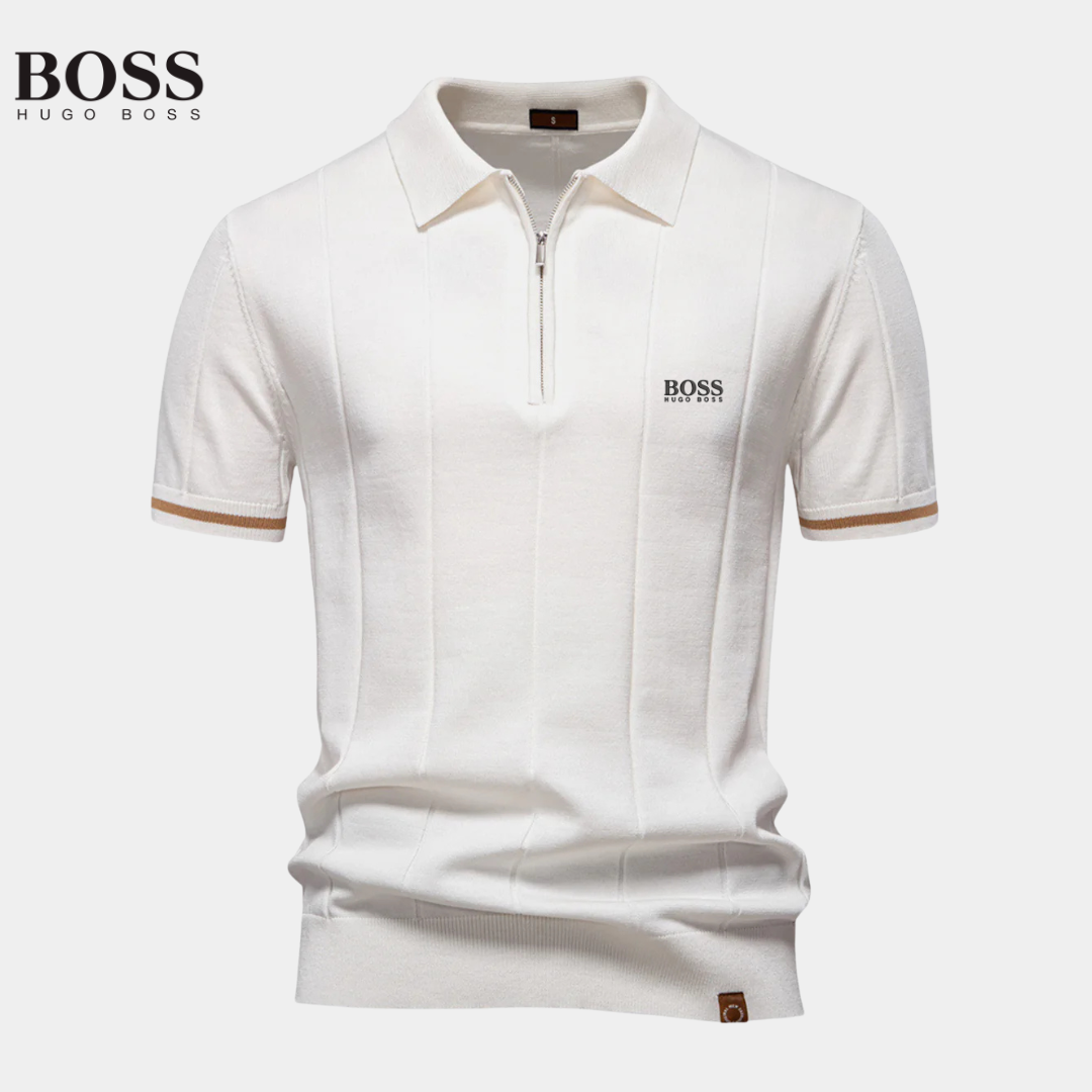 BOSS™ Polo Contrast Trim Zipper Knit Polo Shirt